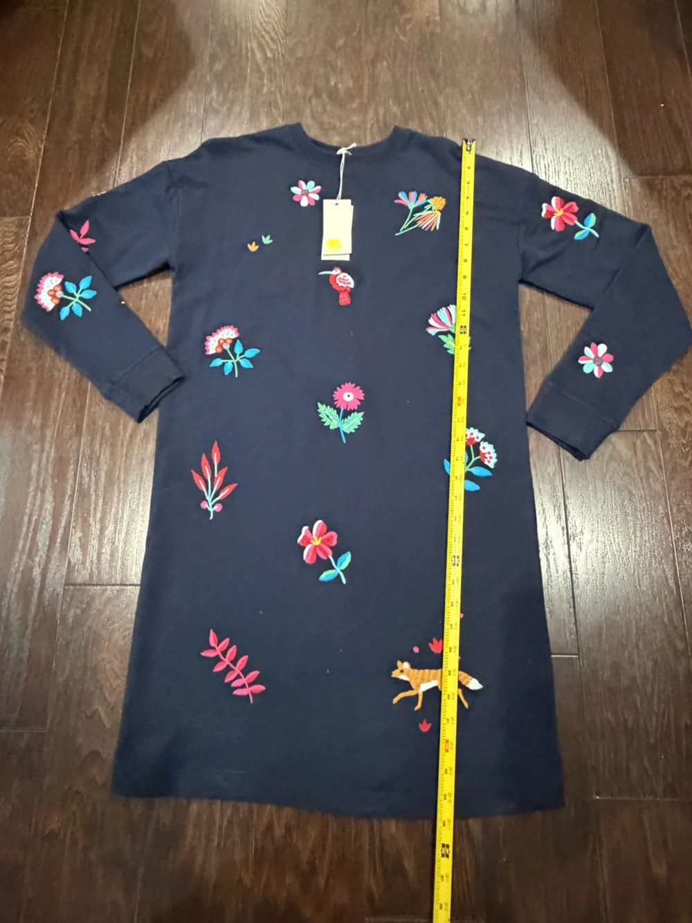 Boden Jasmine Sweatshirt Dress Size Navy Floral Embroidery Long Sweater NEW**** - Picture 4 of 9